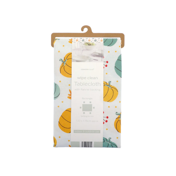 Autumn Pumpkin Wipe-Clean Rectangular Tablecloth - 132 x 178cm, Teal and Orange