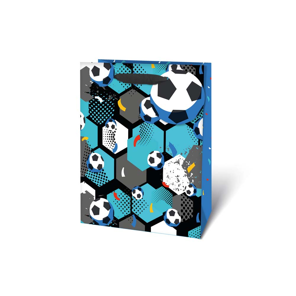 Football Design Medium Gift Bag - Soccer Ball Graphics, Black Handles