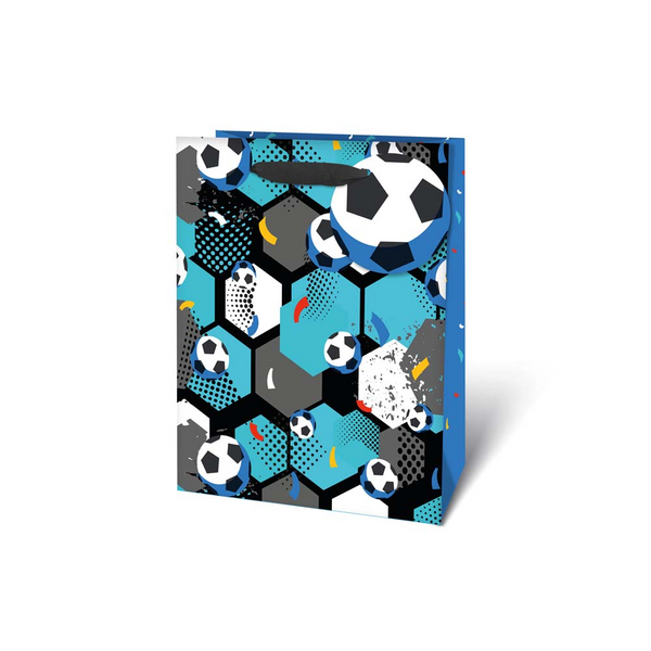 Football Design Medium Gift Bag - Soccer Ball Graphics, Black Handles