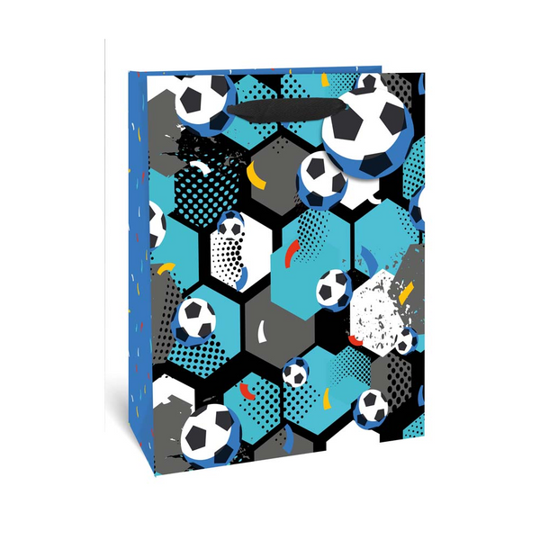 Large Football Gift Bag - Ball Print, Black Rope Handles