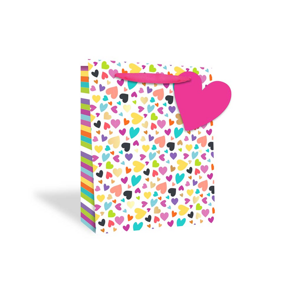 Medium Heart Design Gift Bag - Assorted Colours, Pink Ribbon Handles