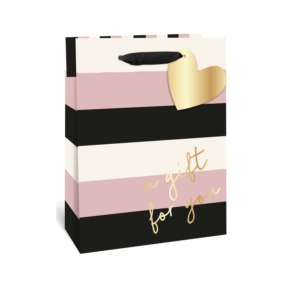 Gift For You Large Gift Bag - Striped Design, Gold Heart Detail