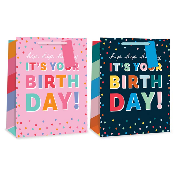 Large Birthday Gift Bag - Assorted Designs, Colours and Gift Tag