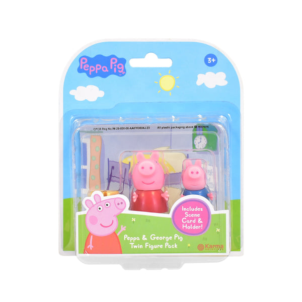 Peppa Pig Twin Figure Pack - Peppa and George, Scene Card, Age 3+