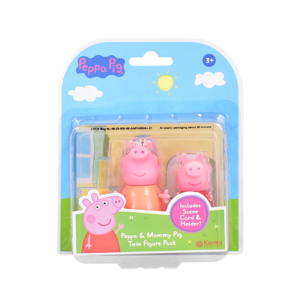 Peppa Pig Twin Figure Pack - Peppa and Mummy Pig, Scene Card, Ages 3+