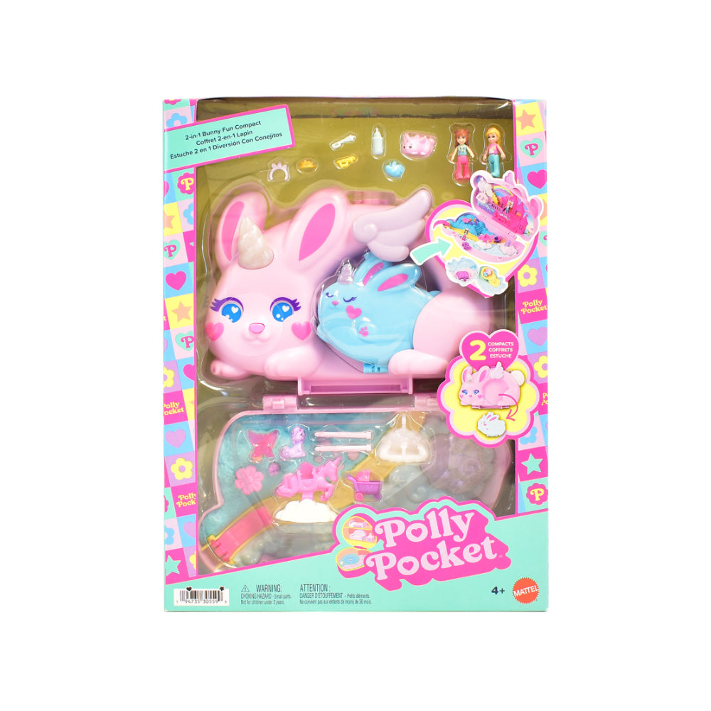 Polly Pocket 2-In-1 Bunny Fun Compact Playset - Micro Dolls, Age 4+