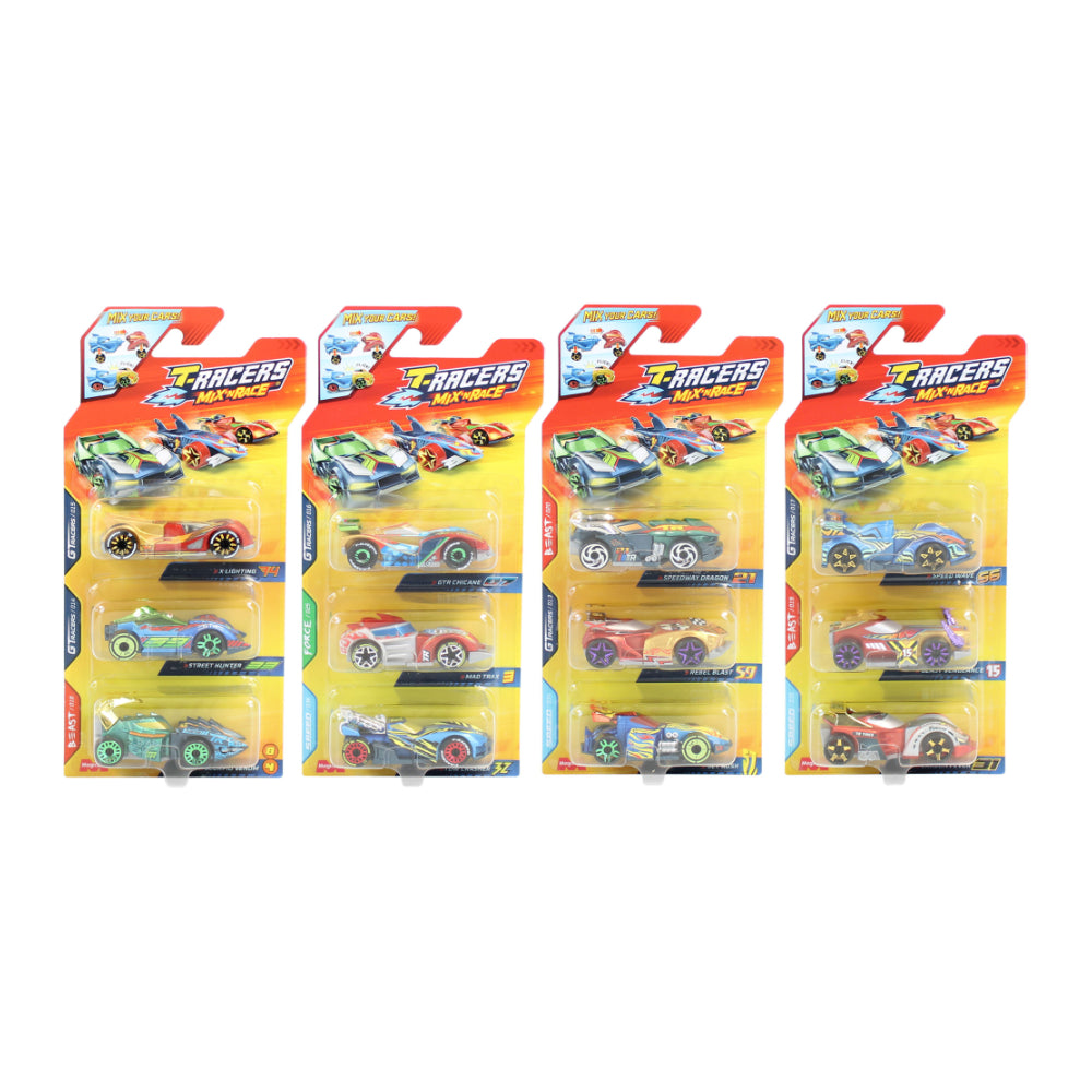 T-Racers Mix and Race Collectible Racing Cars - Pack of 3, Assorted Designs