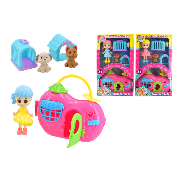 Pet House and Travel Case Playset - Mini Doll, Puppy, Assorted Designs