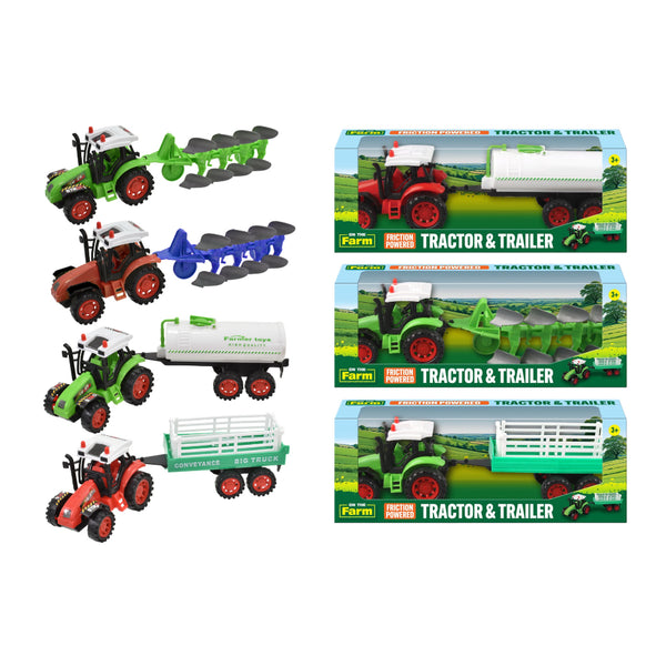Friction Farm Tractor and Trailer Toy Set - Assorted Designs, Age 3+