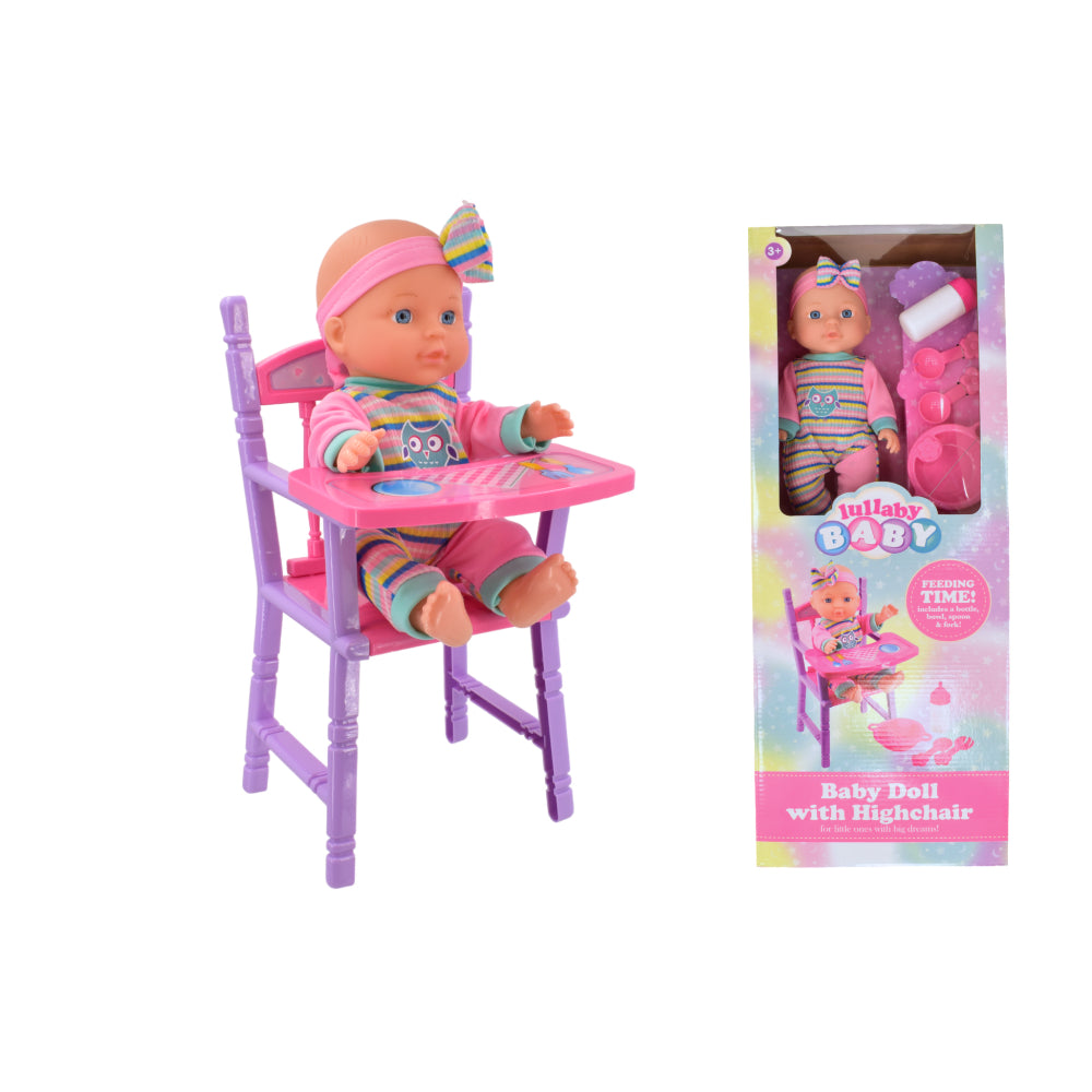 30cm Baby Doll with High Chair Playset - Feeding Accessories, Ages 3+