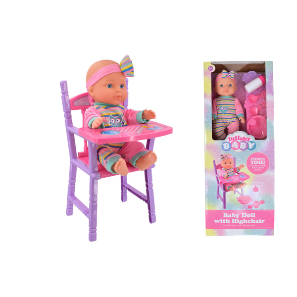 30cm Baby Doll with High Chair Playset - Feeding Accessories, Ages 3+