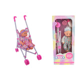 23cm Baby Doll and Pushchair Play Set - Pink and Lilac, Ages 3+