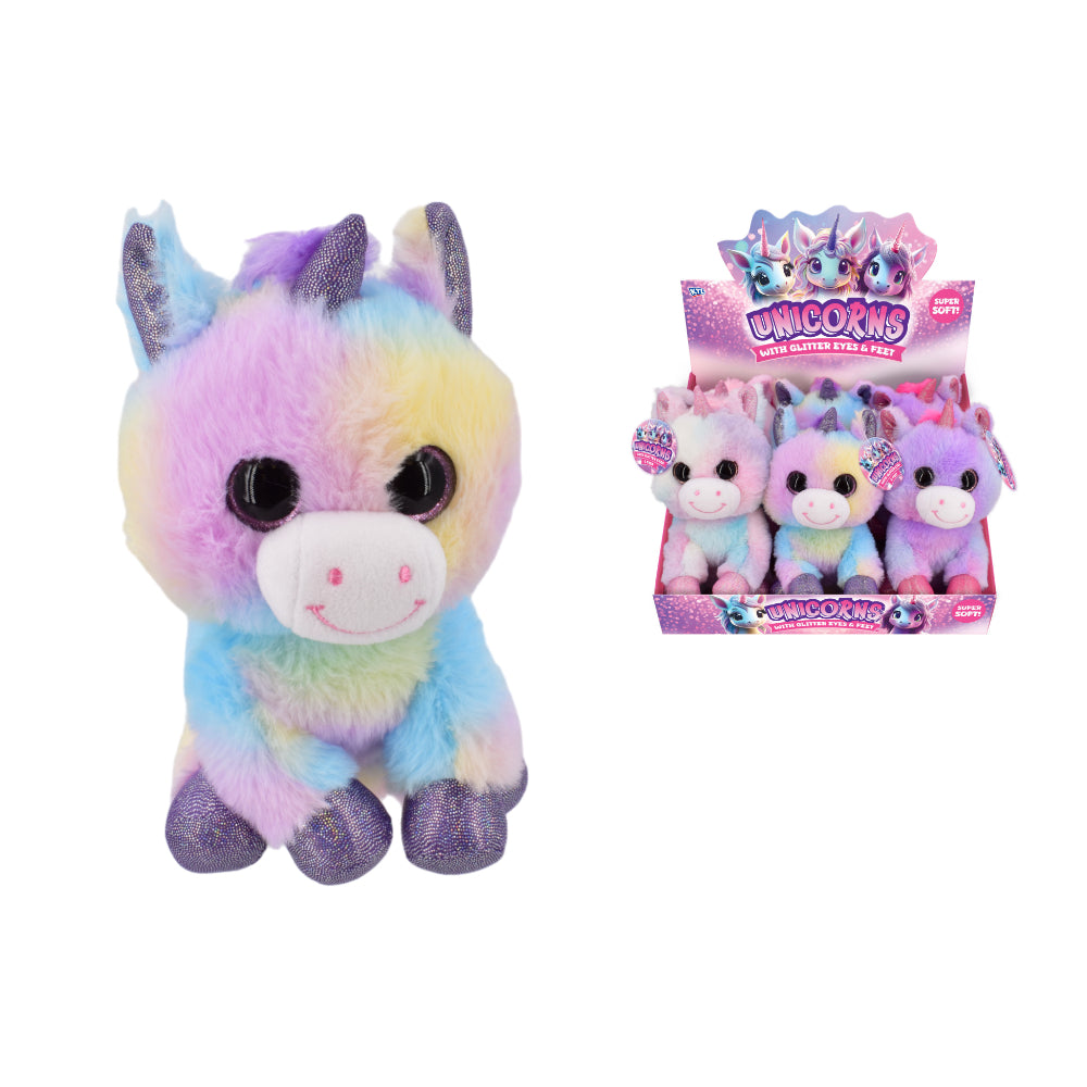20cm Plush Unicorn Soft Toy - Assorted Pastel Colours, Glitter Eyes