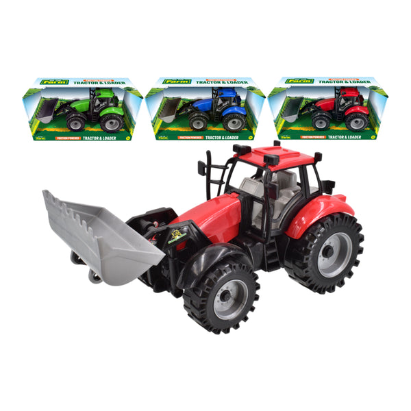 Plastic Friction Tractor and Loader Toy - Assorted Colours, Ages 3+