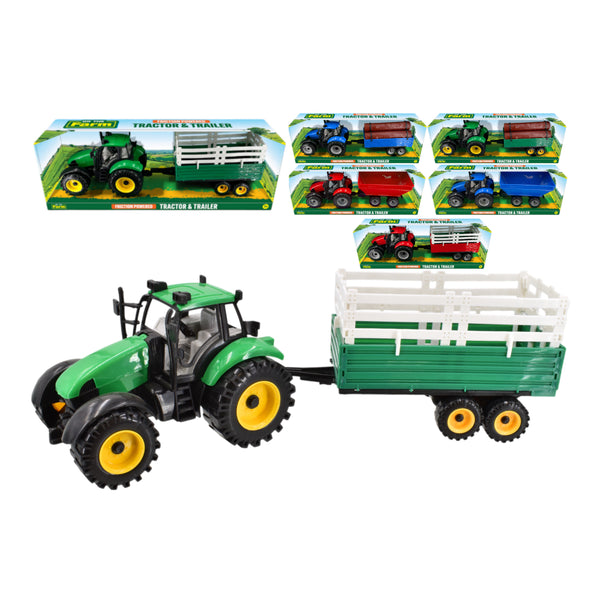 Plastic Friction Tractor and Trailer Toy - Assorted Colours and Designs