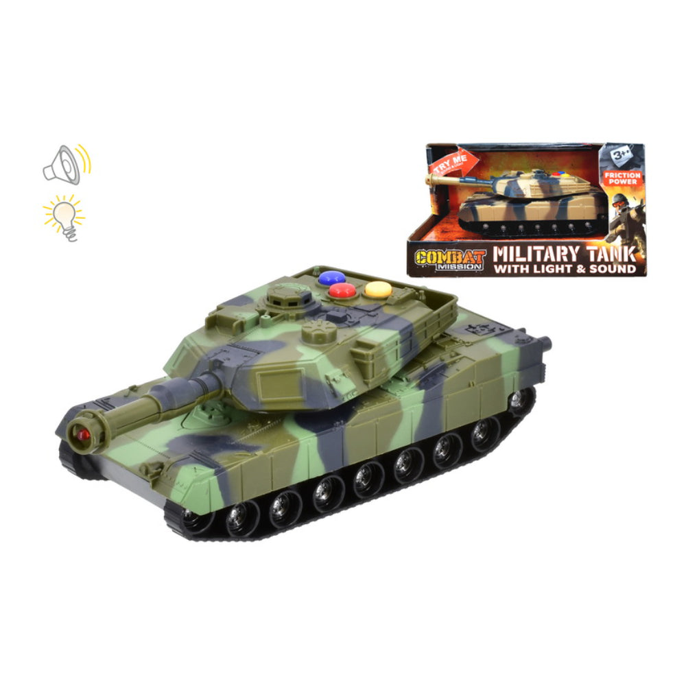 Friction Military Tank Toy with Light and Sound - Assorted Camouflage Colours