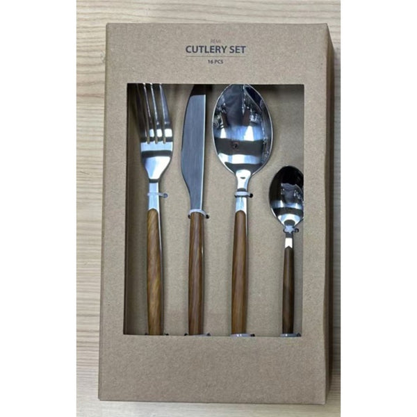 Cutlery Set | 16-Piece Stainless Steel with Wood Handle
