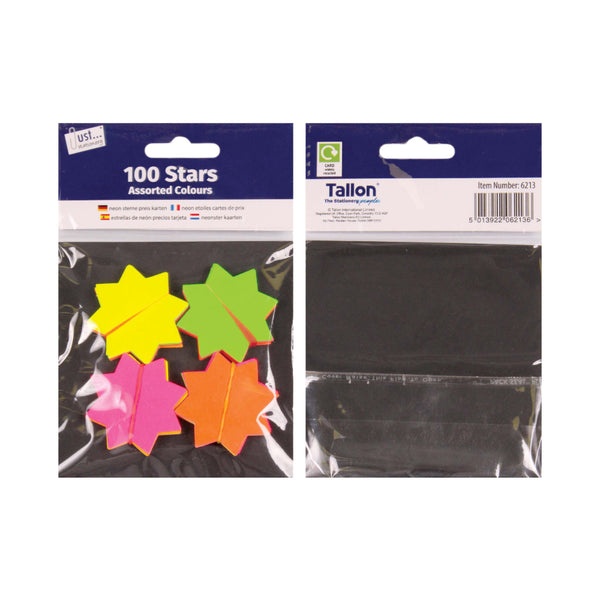 Fluorescent Star Price Cards - Pack of 100, Assorted Colours, 42 x 42mm