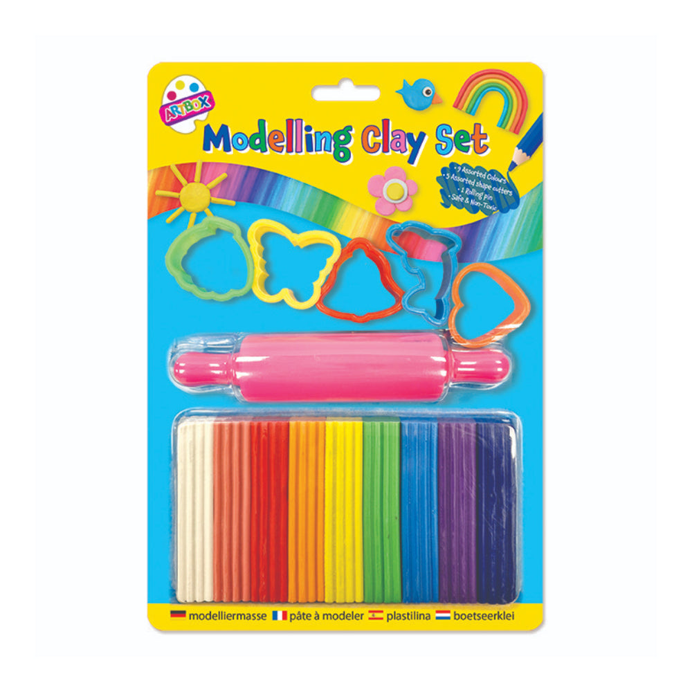 15 Piece Modelling Clay Craft Set - 12 Assorted Colours, Cutters