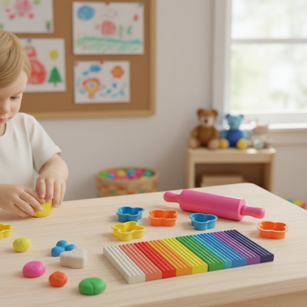 15 Piece Modelling Clay Craft Set - 12 Assorted Colours, Cutters