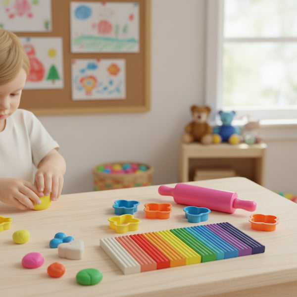 15 Piece Modelling Clay Craft Set - 12 Assorted Colours, Cutters