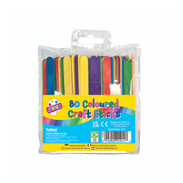 Coloured Craft Sticks Art Set - Pack of 80, Assorted Colours