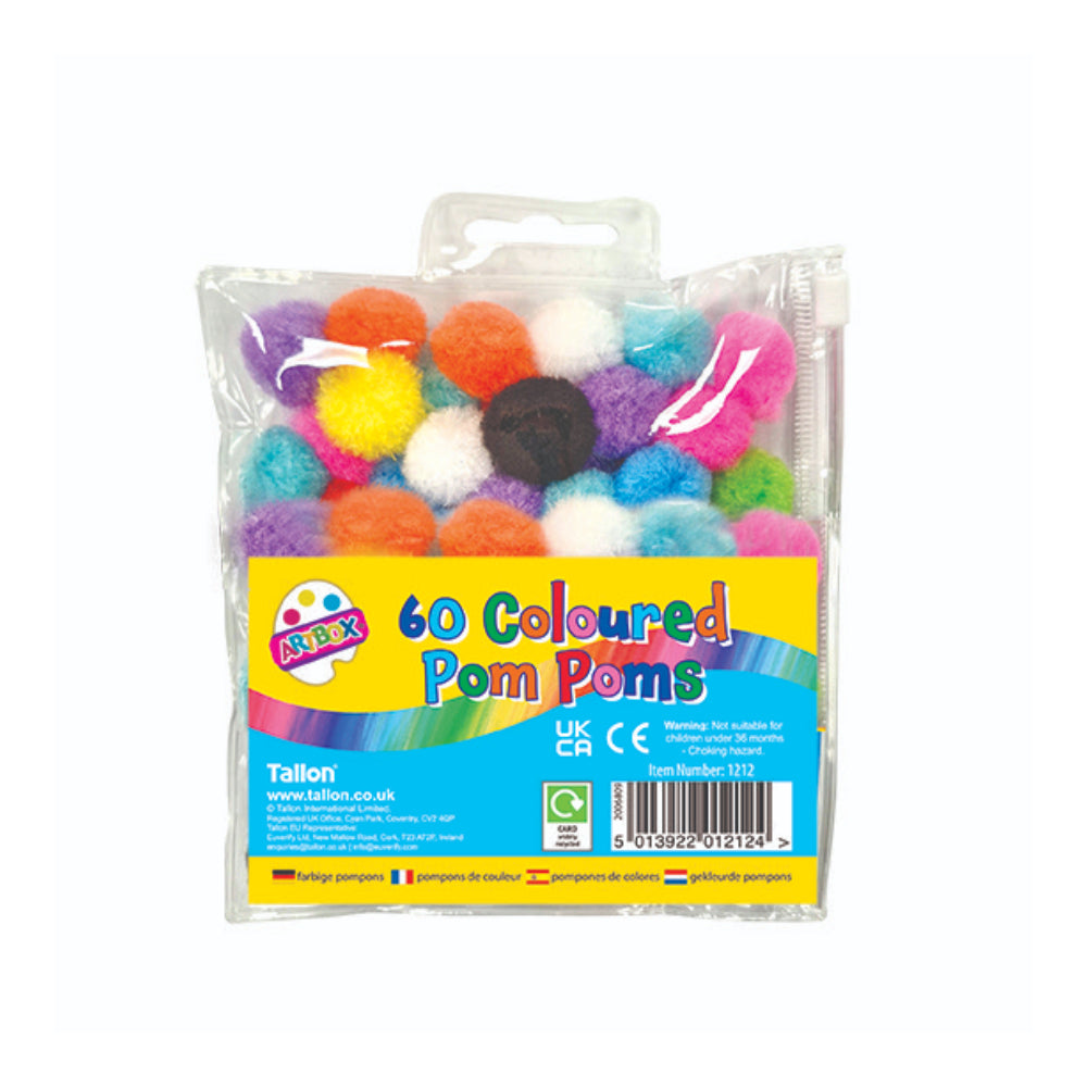 Coloured Pom Poms Craft Embellishments - 60 Pieces, Assorted Colours