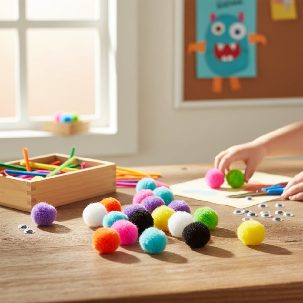 Coloured Pom Poms Craft Embellishments - 60 Pieces, Assorted Colours