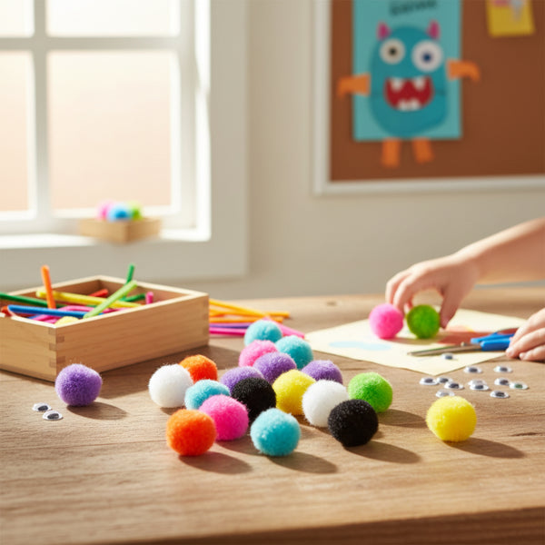 Coloured Pom Poms Craft Embellishments - 60 Pieces, Assorted Colours