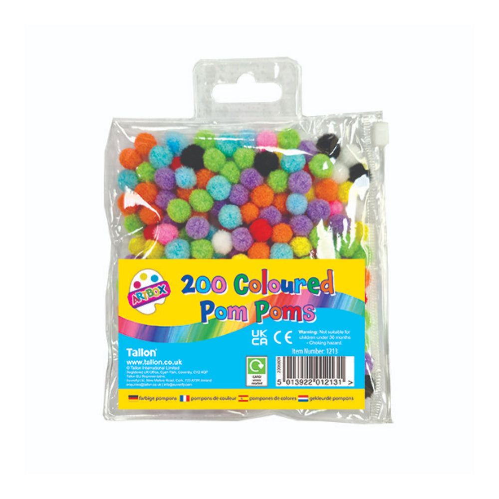 Artbox Coloured Pom Poms Craft Set - Pack of 200, Assorted Colours