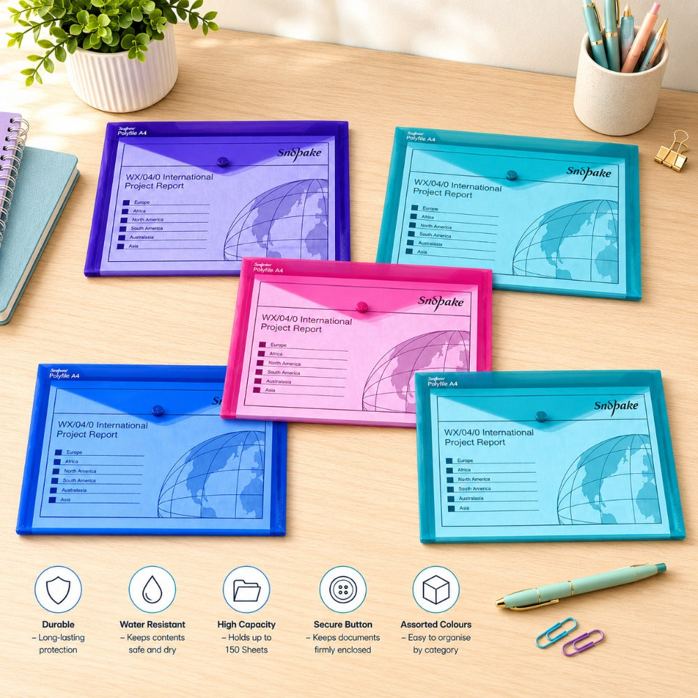 A4 Electra Polyfile Document Wallet | Assorted Colours, 150 Sheets