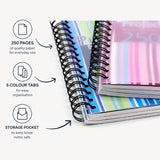Pukka A4 Striped Project Book | 250 Pages, 5 Tabs, Assorted Colours