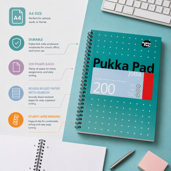Pukka Metallic Jotta A4 Lined Notebook | 200 Pages, 80gsm, Teal Cover