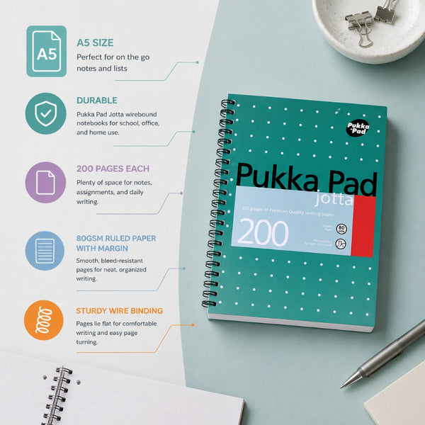 Pukka Metallic Jotta A5 Lined Notebook | 200 Pages, 80gsm, Teal