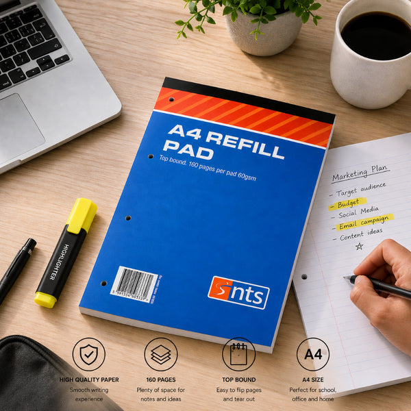 A4 Top Bound Refill Pad | 160 Pages, 60gsm, Pre-Punched, Blue Cover