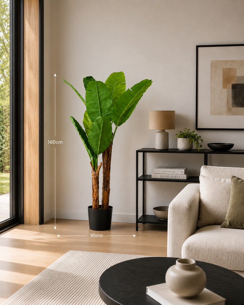 Artificial Banana Tree Tropical Plant | W95 x H160cm, Black Pot