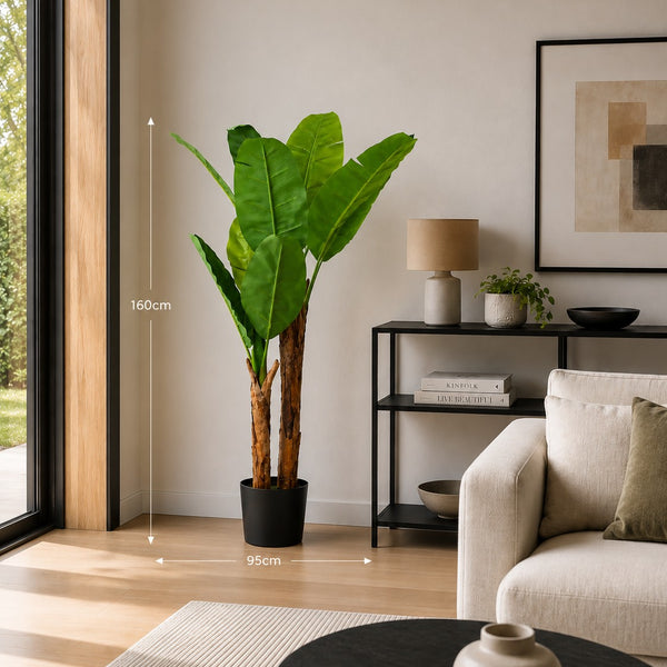 Artificial Banana Tree Tropical Plant | W95 x H160cm, Black Pot