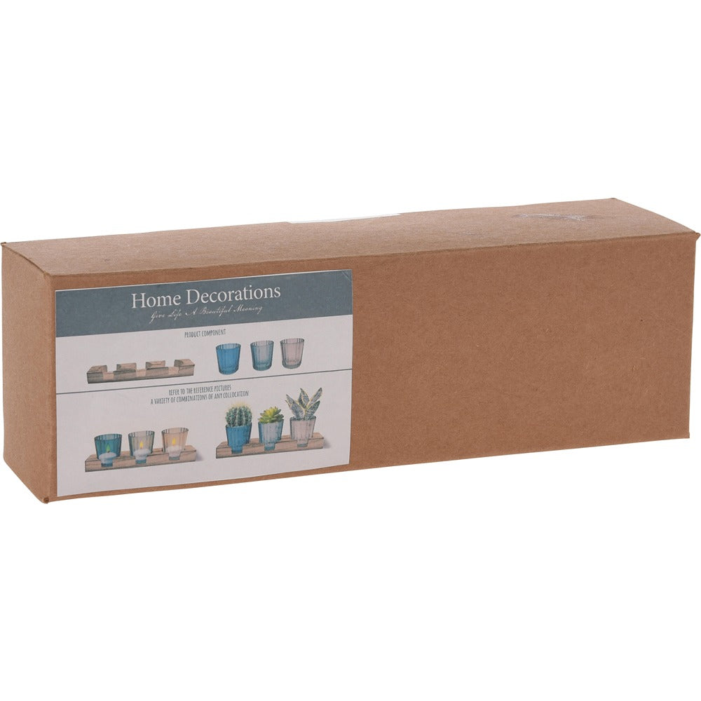 Ribbed Glass Tealight Holder Set | Pack of 3, Assorted Blue and Clear