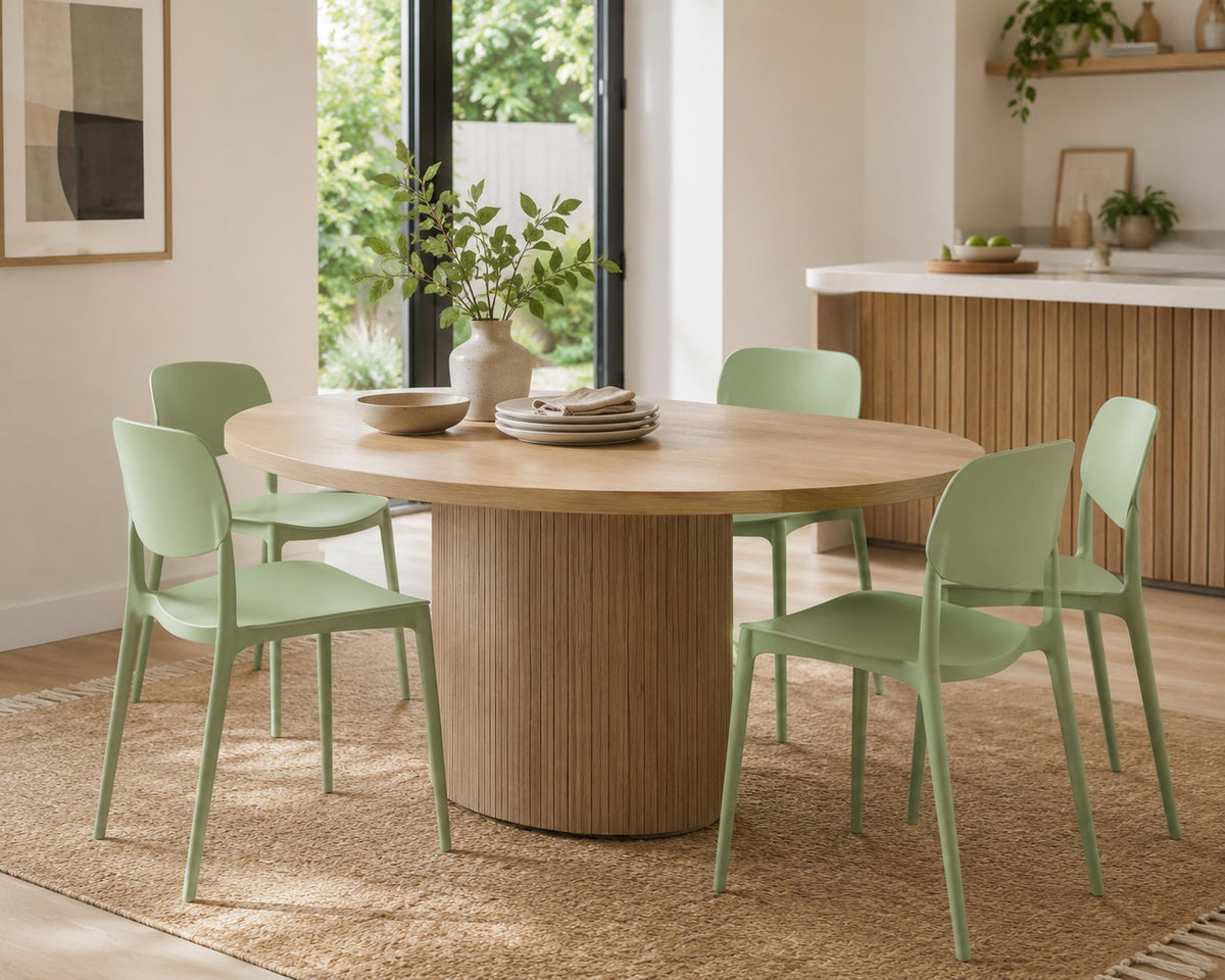 Light Green Stackable Dining Chair | Sage Finish, Armless Design
