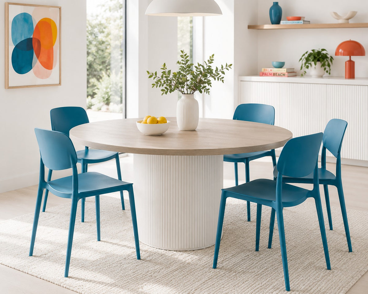 Modern Teal Stackable Dining Chair | Armless, Rounded Backrest