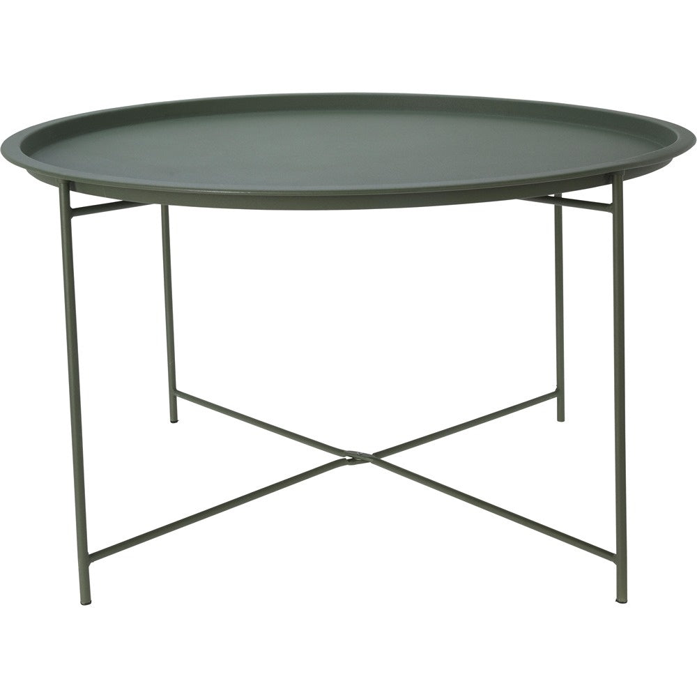 Dark Green Round Metal Tray Side Table | 75x42cm, Raised Rim