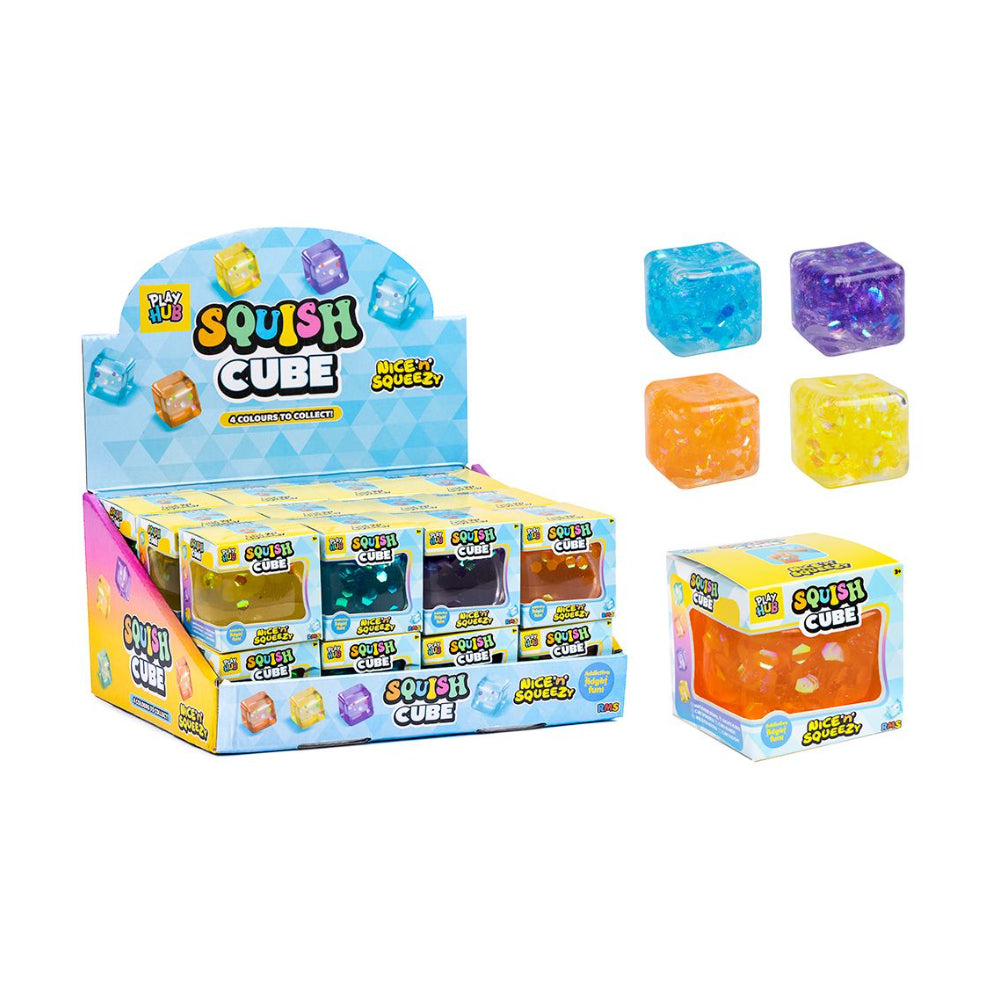 Glitter-Filled Squish Cube Fidget Toy - Assorted Colours, Ages 3+