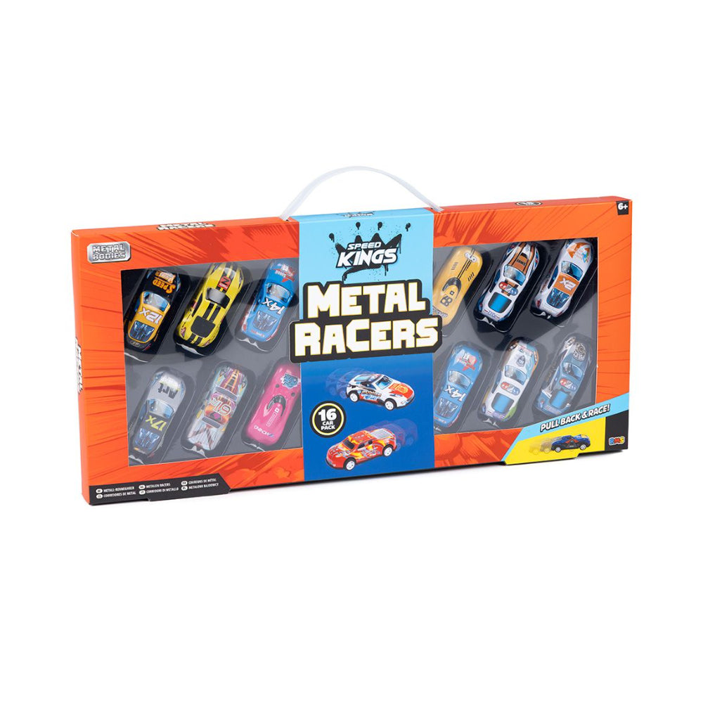 Metal Pull Back Racing Toy Cars - 16 Pieces, Assorted Designs