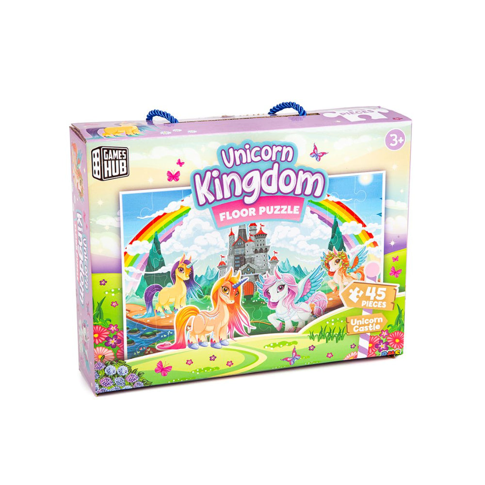 Unicorn Kingdom 45-Piece Floor Puzzle - Ages 3+, Colourful Carry Box