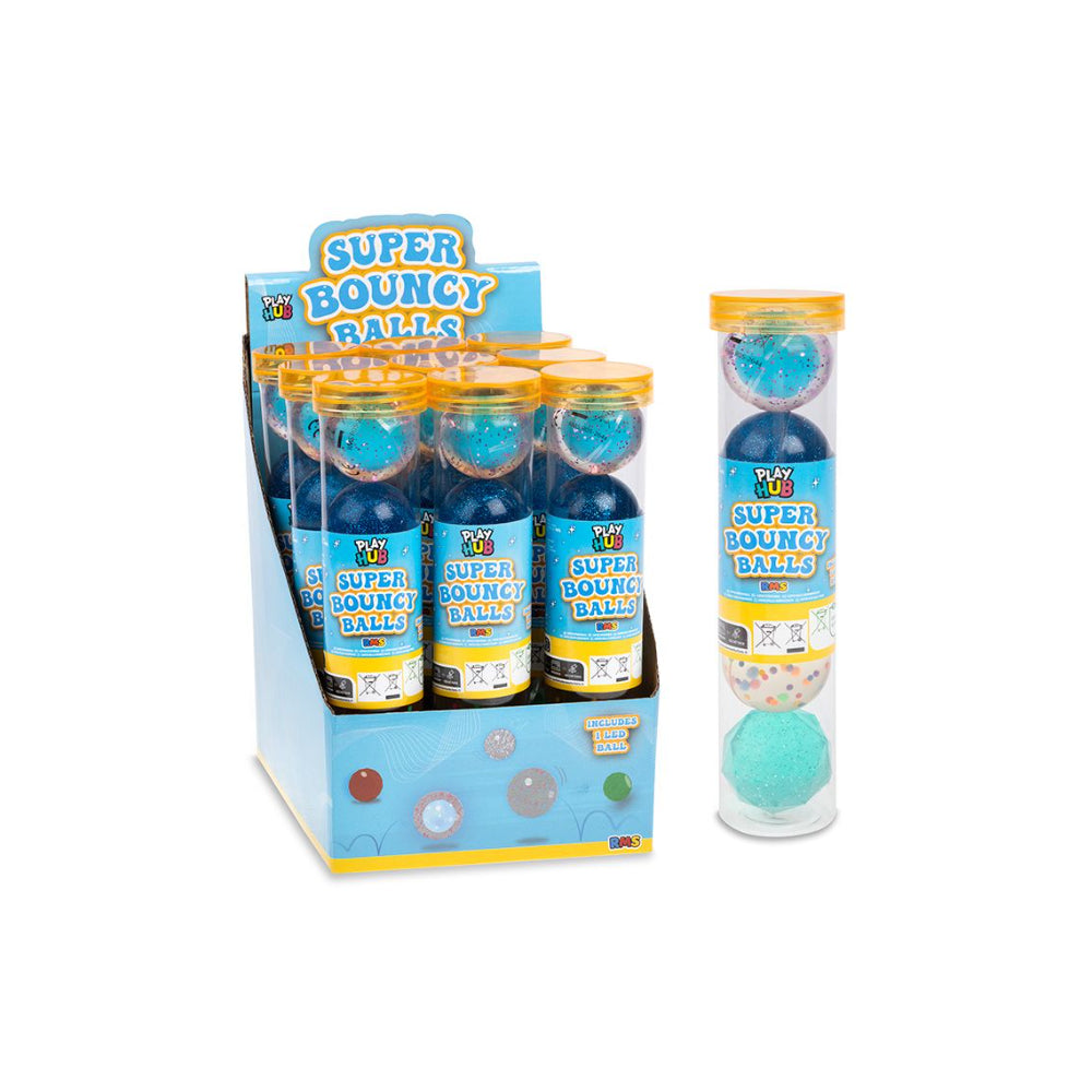 Glitter Bouncy Balls Toy Set - Pack of 5 with LED Ball, Assorted Colours