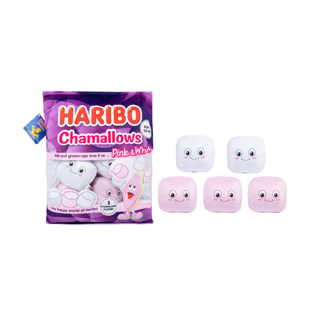 HARIBO Chamallows Plush Snack Bag Toy - Large, Five Pieces, Assorted Colours