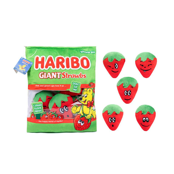 HARIBO Giant Strawbs Plush Snack Bag Toy - Large, Assorted Designs