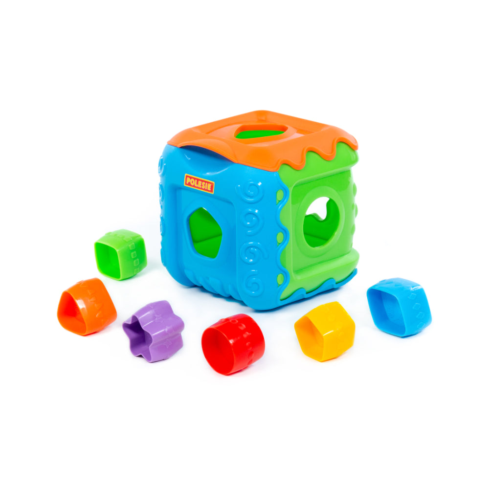 Polesie Multi-Activity Shape Sorting Cube Toy - Colour and Time Learning