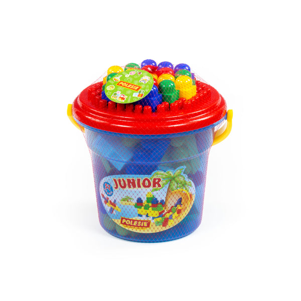 Junior Construction Set with Storage Bucket - 57 Pieces, Assorted Colours