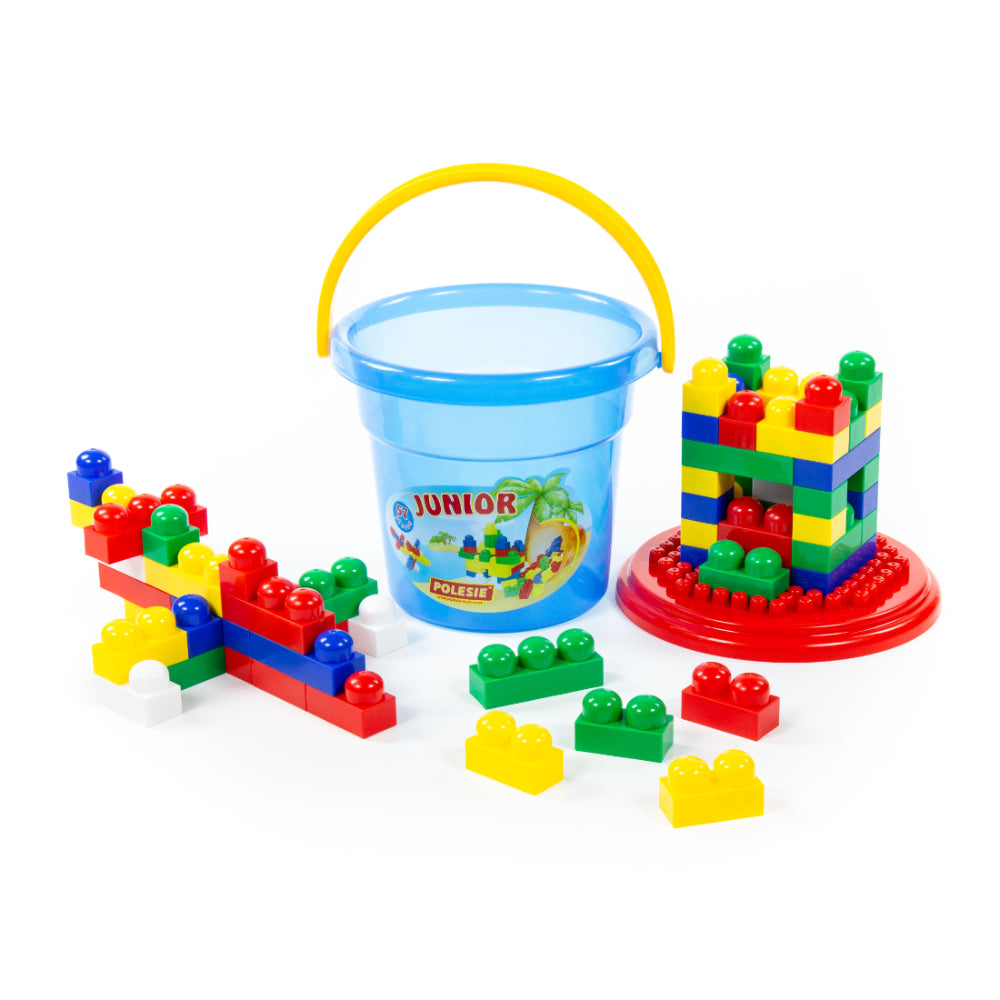 Junior Construction Set with Storage Bucket - 57 Pieces, Assorted Colours